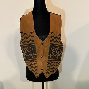 Brown Suede Vest with Tribal Pattern